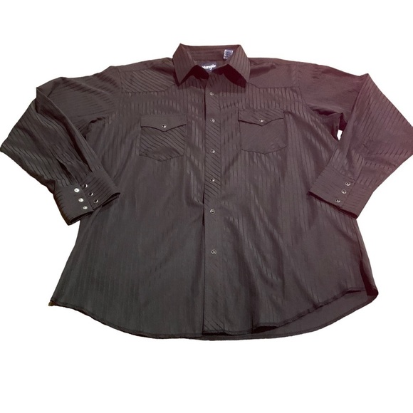 Wrangler Men’s Black Striped Western Pearl Snap Button Up Shirt Size XL - Picture 1 of 9